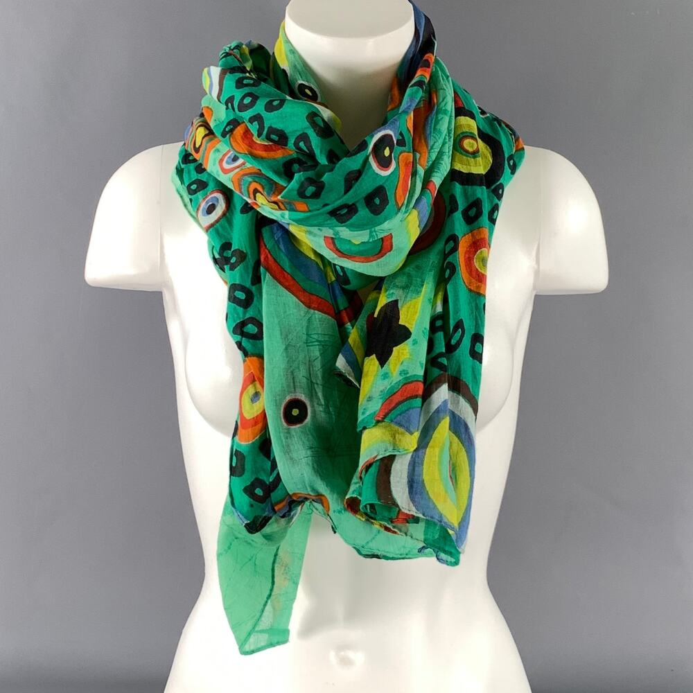FREE SPIRIT Green Geometric Cotton Scarves